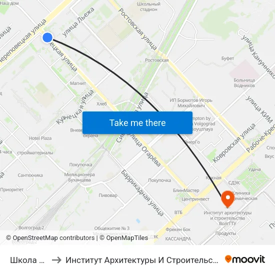 Школа №48 to Институт Архитектуры И Строительства Волггту map
