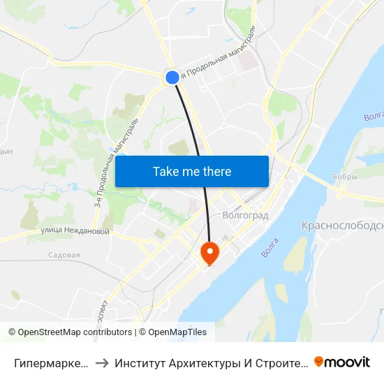 Гипермаркет Ашан to Институт Архитектуры И Строительства Волггту map