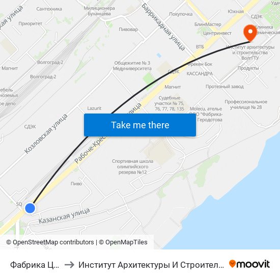 Фабрика Царица to Институт Архитектуры И Строительства Волггту map