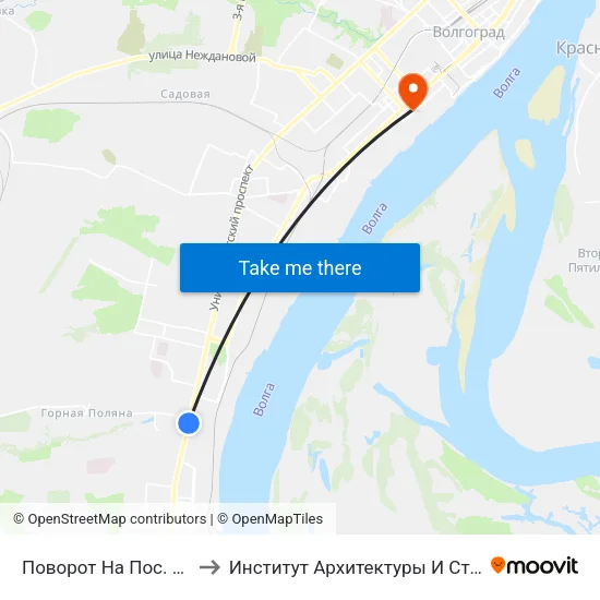 Поворот На Пос. Горная Поляна to Институт Архитектуры И Строительства Волггту map