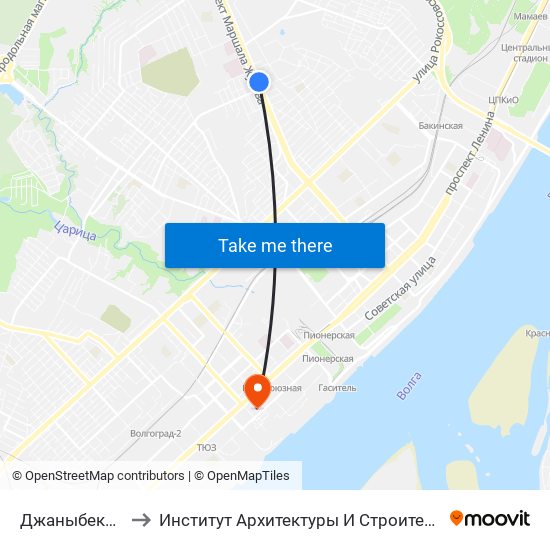 Джаныбековская to Институт Архитектуры И Строительства Волггту map