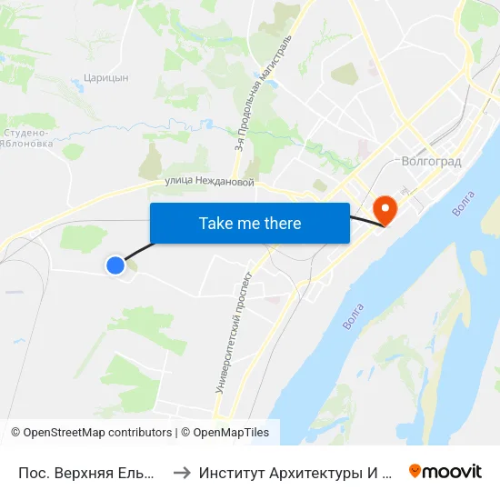 Пос. Верхняя Ельшанка (Конечная) to Институт Архитектуры И Строительства Волггту map