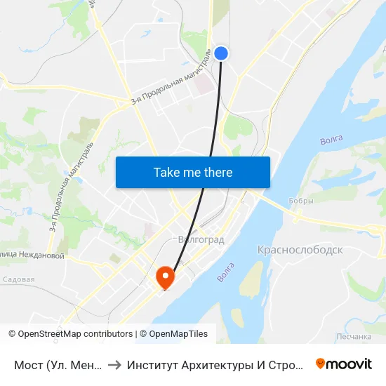 Мост (Ул. Менделеева) to Институт Архитектуры И Строительства Волггту map