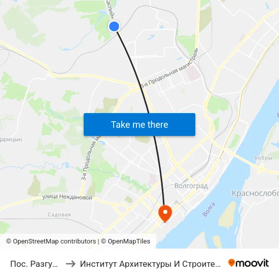 Пос. Разгуляевка to Институт Архитектуры И Строительства Волггту map