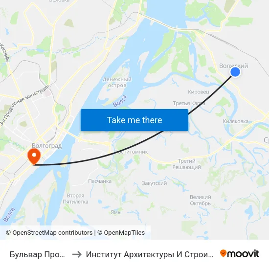 Бульвар Профсоюзов to Институт Архитектуры И Строительства Волггту map