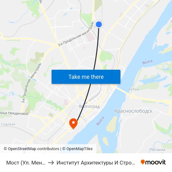Мост (Ул. Менделеева) to Институт Архитектуры И Строительства Волггту map