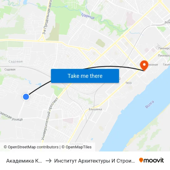 Академика Комарова to Институт Архитектуры И Строительства Волггту map