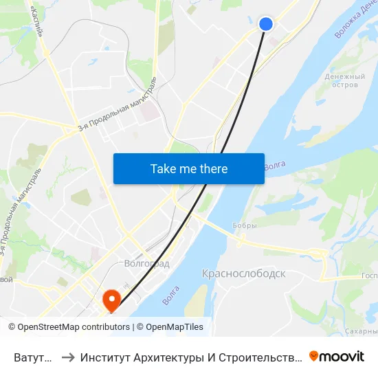 Ватутина to Институт Архитектуры И Строительства Волггту map