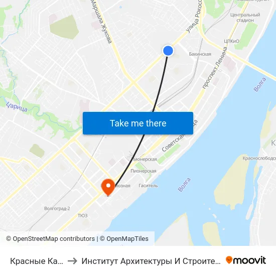 Красные Казармы to Институт Архитектуры И Строительства Волггту map
