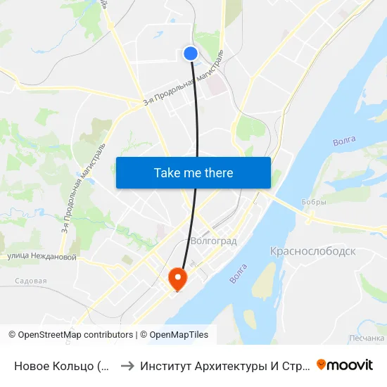 Новое Кольцо (Жилгородок) to Институт Архитектуры И Строительства Волггту map