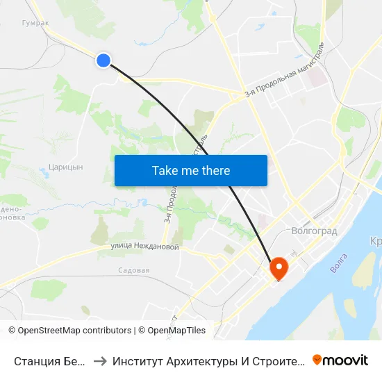 Станция Бетонная to Институт Архитектуры И Строительства Волггту map