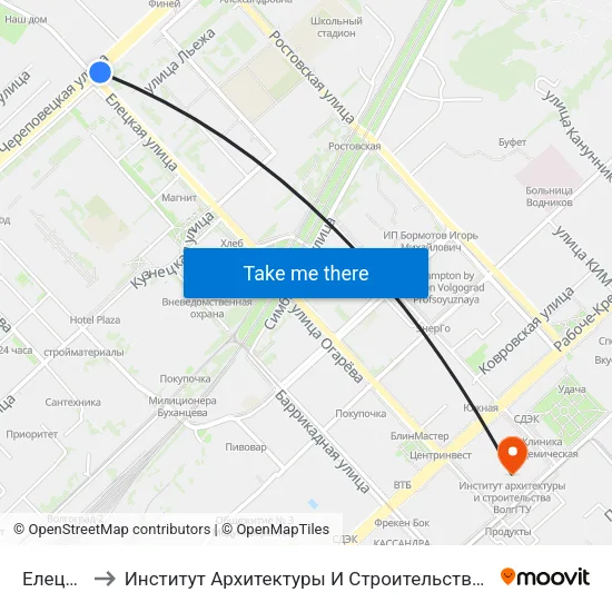 Елецкая to Институт Архитектуры И Строительства Волггту map