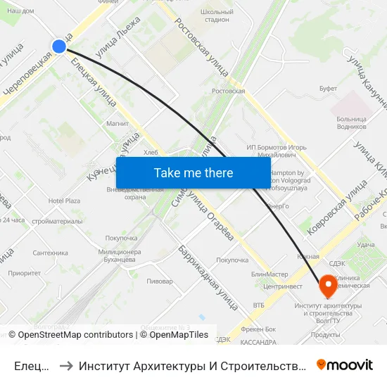 Елецкая to Институт Архитектуры И Строительства Волггту map