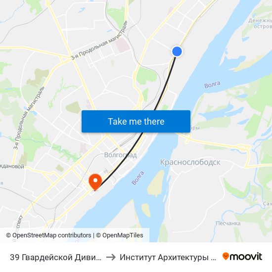 39 Гвардейской Дивизии (Проспект Ленина) to Институт Архитектуры И Строительства Волггту map
