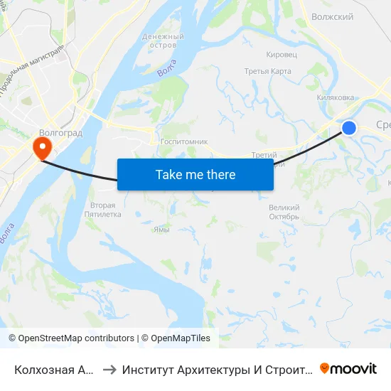 Колхозная Ахтуба - 2 to Институт Архитектуры И Строительства Волггту map