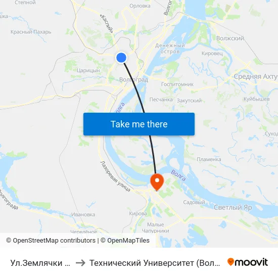 Ул.Землячки (Б) to Технический Университет (Волггту) map