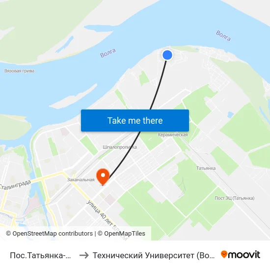 Пос.Татьянка-1 (А) to Технический Университет (Волггту) map