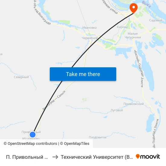 П. Привольный Тр (Б) to Технический Университет (Волггту) map
