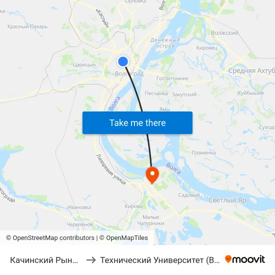Качинский Рынок (А) to Технический Университет (Волггту) map