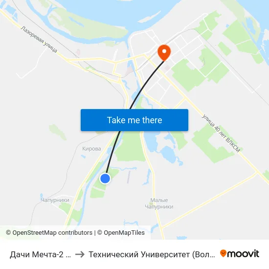 Дачи Мечта-2 (А) to Технический Университет (Волггту) map