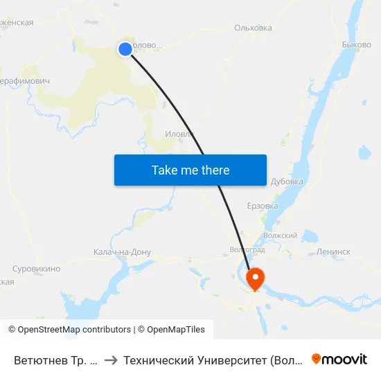 Ветютнев Тр. (А) to Технический Университет (Волггту) map