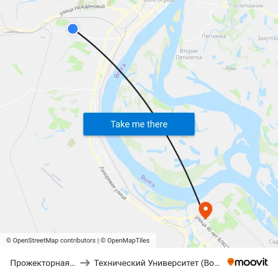 Прожекторная (А) to Технический Университет (Волггту) map