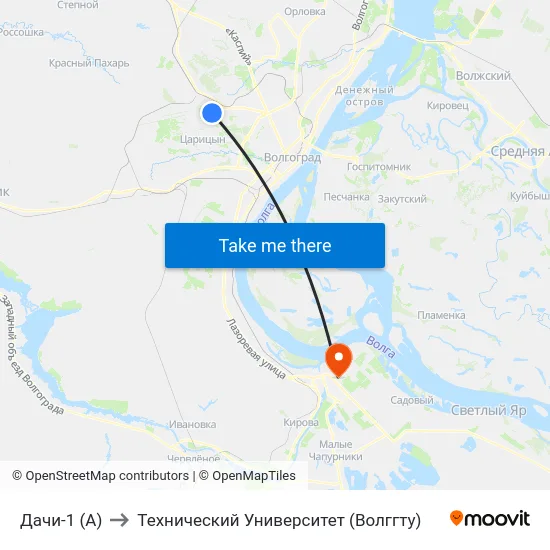 Дачи-1 (А) to Технический Университет (Волггту) map