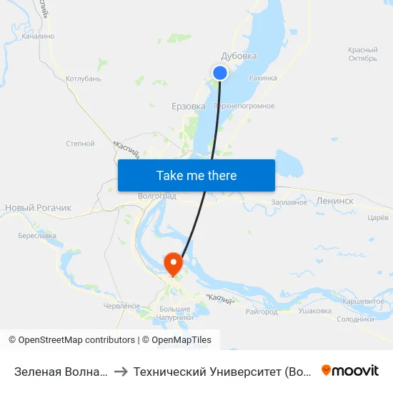 Зеленая Волна (Б) to Технический Университет (Волггту) map