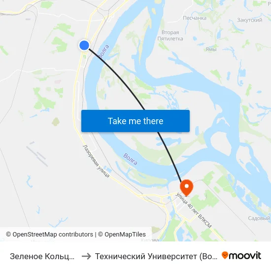 Зеленое Кольцо (А) to Технический Университет (Волггту) map