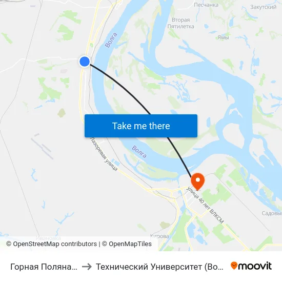 Горная Поляна (А) to Технический Университет (Волггту) map