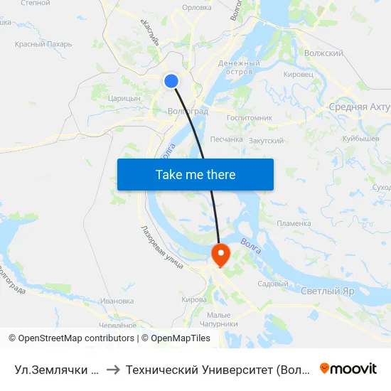 Ул.Землячки (А) to Технический Университет (Волггту) map