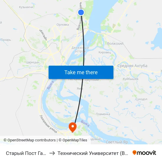 Старый Пост Гаи (Б) to Технический Университет (Волггту) map