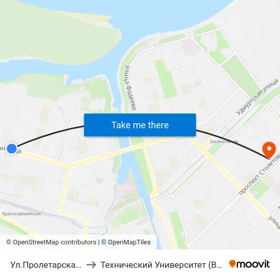 Ул.Пролетарская (А) to Технический Университет (Волггту) map