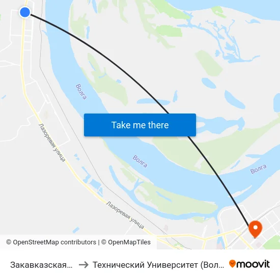 Закавказская (А) to Технический Университет (Волггту) map