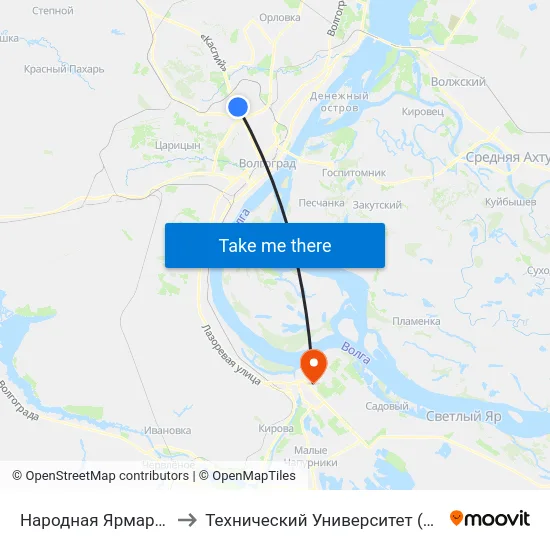 Народная Ярмарка (А) to Технический Университет (Волггту) map