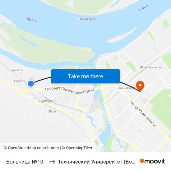 Больница №10 (Б) to Технический Университет (Волггту) map