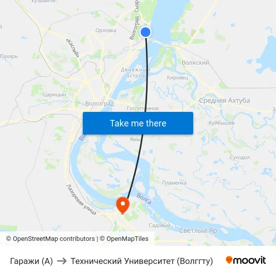 Гаражи (А) to Технический Университет (Волггту) map