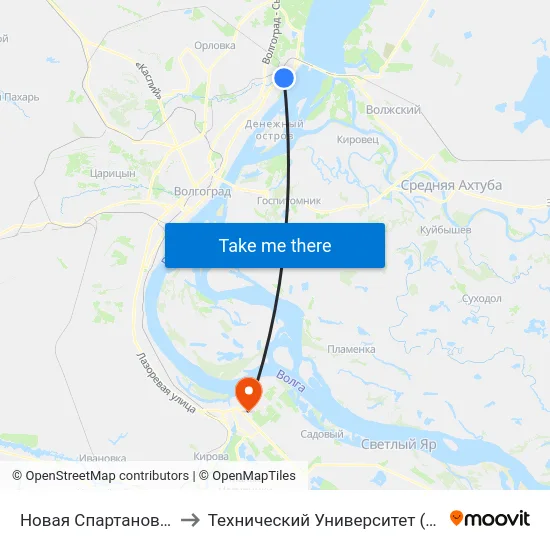 Новая Спартановка (А) to Технический Университет (Волггту) map