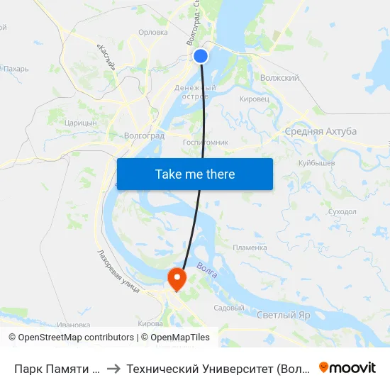 Парк Памяти (А) to Технический Университет (Волггту) map