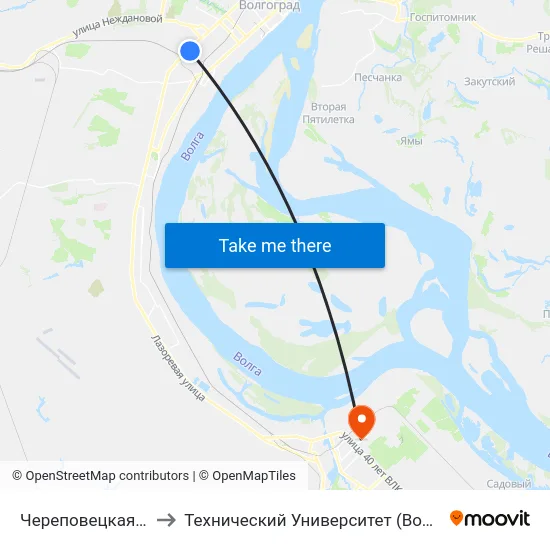 Череповецкая (А) to Технический Университет (Волггту) map