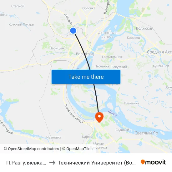 П.Разгуляевка (А) to Технический Университет (Волггту) map