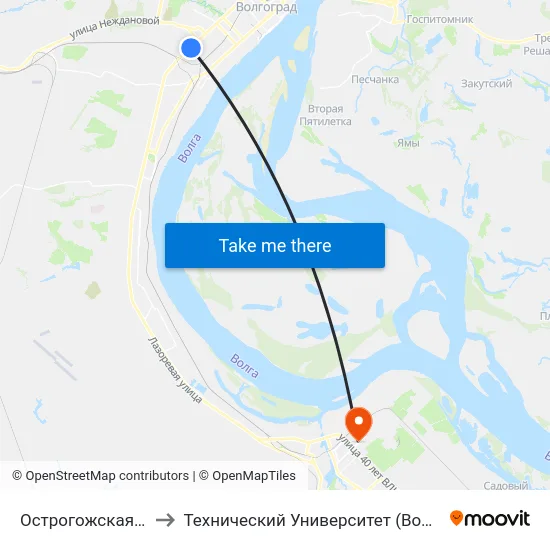Острогожская (А) to Технический Университет (Волггту) map