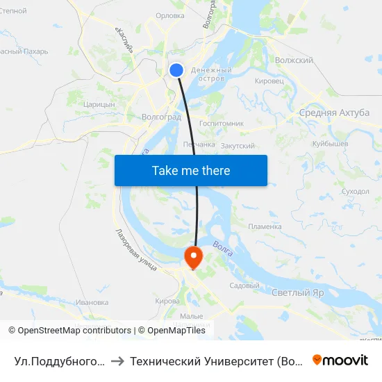 Ул.Поддубного (А) to Технический Университет (Волггту) map