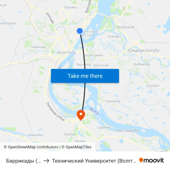 Баррикады (Б) to Технический Университет (Волггту) map
