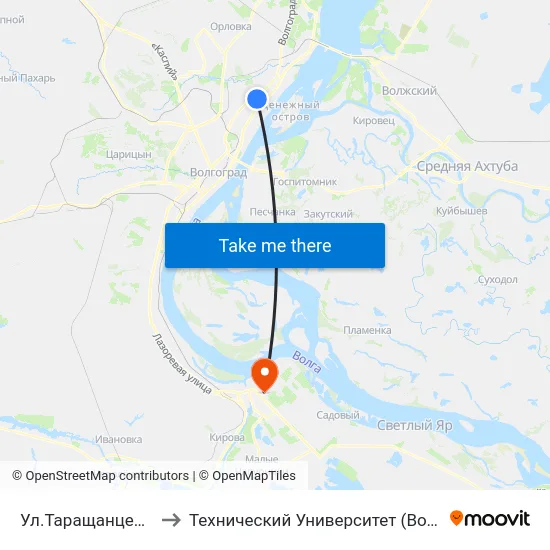Ул.Таращанцев (Б) to Технический Университет (Волггту) map