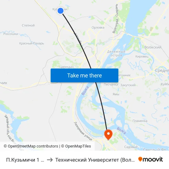 П.Кузьмичи 1 (Б) to Технический Университет (Волггту) map