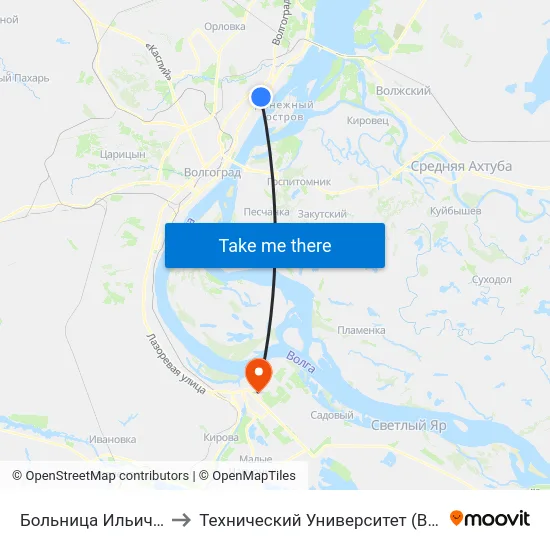 Больница Ильича (Б) to Технический Университет (Волггту) map