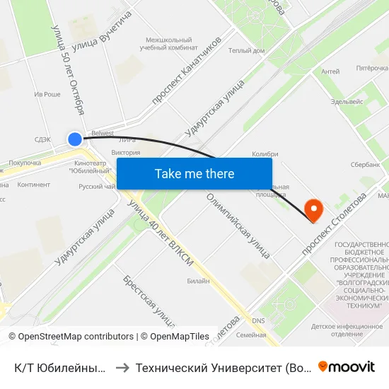 К/Т Юбилейный (А) to Технический Университет (Волггту) map