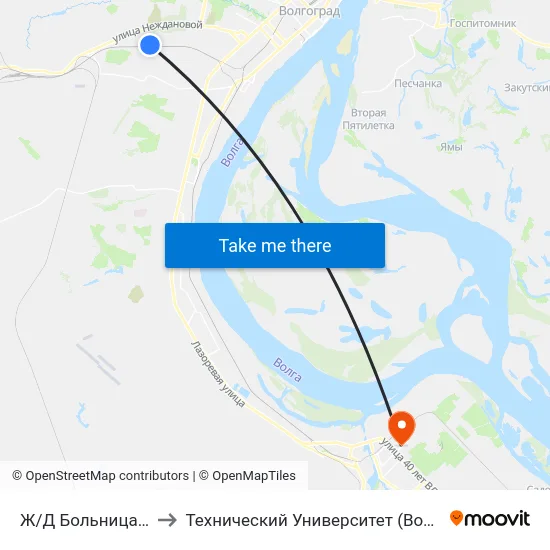 Ж/Д Больница (Б) to Технический Университет (Волггту) map