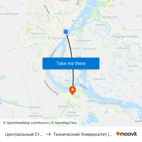 Центральный Стадион to Технический Университет (Волггту) map